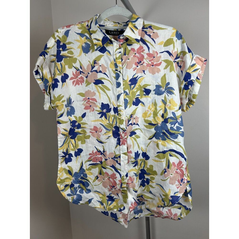 Ralph Lauren Floral Linen Button Down Shirt  M Blouse